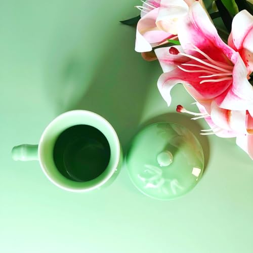 Celadon Bamboo Ceramic Tea Cup with Lid