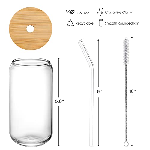 Bamboo Lid Drinking Glasses Set with Straw