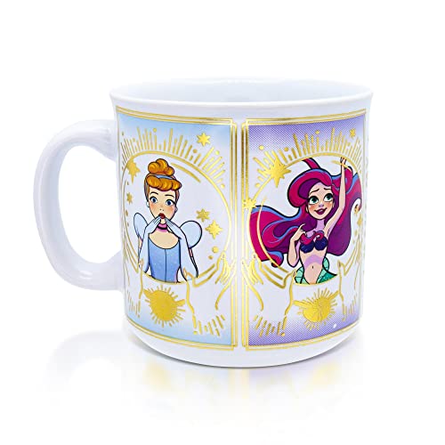 Silver Buffalo Disney Princess Mystic Tarot Card Featuring Cinderella, Ariel, Tiana, and Belle Ceramic Camper Mug, 20 Ounces