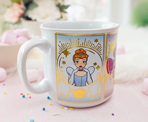 Silver Buffalo Disney Princess Mystic Tarot Card Featuring Cinderella, Ariel, Tiana, and Belle Ceramic Camper Mug, 20 Ounces