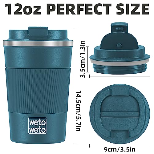 WETOWETO 12oz Stainless Steel Coffee Tumbler, Travel Coffee Mug, Insulated Coffee Mug with Lid, Spill Proof Coffee Cup, Portable Thermal Mug, Reusable Coffee Cup for Hot and Cold (Blue)