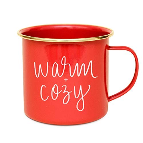 Sweet Water Decor "Warm & Cozy Christmas Coffee Mug | 18oz Galvanized Steel Festive Coffee Cup | Seasonal Christmas Mugs for Women, Coworkers, & Hot Chocolate