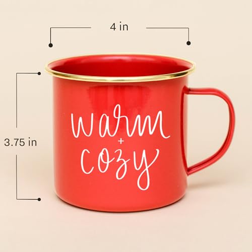 Sweet Water Decor "Warm & Cozy Christmas Coffee Mug | 18oz Galvanized Steel Festive Coffee Cup | Seasonal Christmas Mugs for Women, Coworkers, & Hot Chocolate