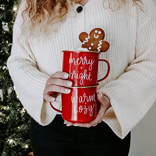 Sweet Water Decor "Warm & Cozy Christmas Coffee Mug | 18oz Galvanized Steel Festive Coffee Cup | Seasonal Christmas Mugs for Women, Coworkers, & Hot Chocolate