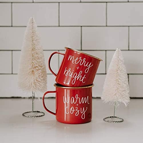 Sweet Water Decor "Warm & Cozy Christmas Coffee Mug | 18oz Galvanized Steel Festive Coffee Cup | Seasonal Christmas Mugs for Women, Coworkers, & Hot Chocolate