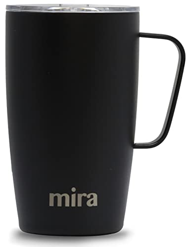 MIRA 18 oz Travel Mug, Insulated Tumbler with Handle and Lid, Cup Holder Friendly, Stainless Steel Travel Coffee Cup, Insulated Coffee Mug with Lid and Handle, Black
