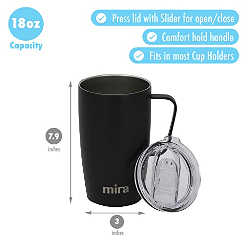 MIRA 18 oz Travel Mug, Insulated Tumbler with Handle and Lid, Cup Holder Friendly, Stainless Steel Travel Coffee Cup, Insulated Coffee Mug with Lid and Handle, Black