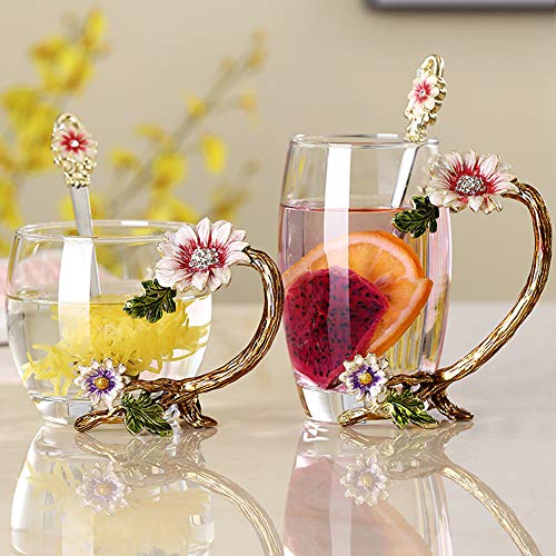 Sunflower Crystal Glass Tea Cup and Spoon Set
