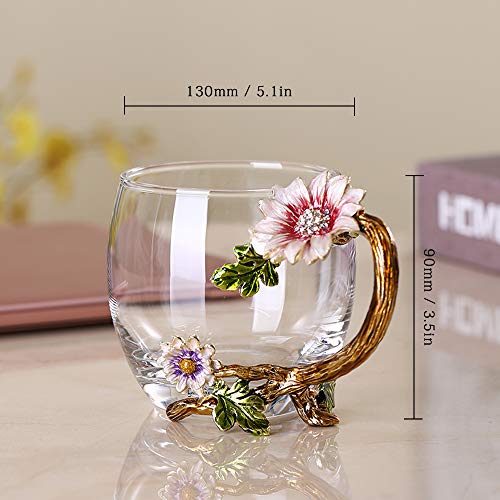 Sunflower Crystal Glass Tea Cup and Spoon Set