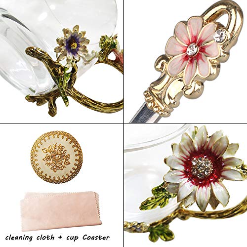 Sunflower Crystal Glass Tea Cup and Spoon Set