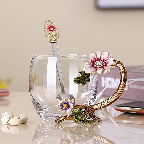 Sunflower Crystal Glass Tea Cup and Spoon Set