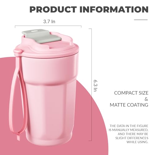 Puraville 12oz Stainless Steel Tumbler, Double Wall Vacuum Insulated Coffee Tumbler Travel Coffee Mug with Leak Proof Lid, Reusable Thermal Cup for Hot and Cold Drinks,Pink Grey