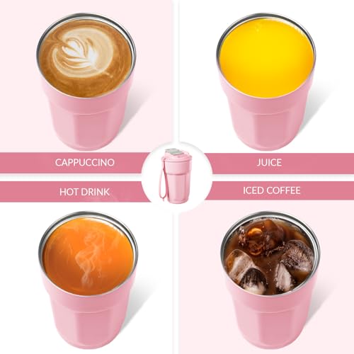 Puraville 12oz Stainless Steel Tumbler, Double Wall Vacuum Insulated Coffee Tumbler Travel Coffee Mug with Leak Proof Lid, Reusable Thermal Cup for Hot and Cold Drinks,Pink Grey
