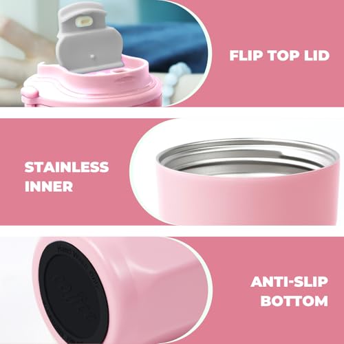 Puraville 12oz Stainless Steel Tumbler, Double Wall Vacuum Insulated Coffee Tumbler Travel Coffee Mug with Leak Proof Lid, Reusable Thermal Cup for Hot and Cold Drinks,Pink Grey