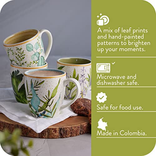 Corona Mugs set of 4 | Perfect for Coffee and Tea Lovers| Siena 12.8 oz - 380cc|4 Pieces|Ceramic| Nature design| Cerámica