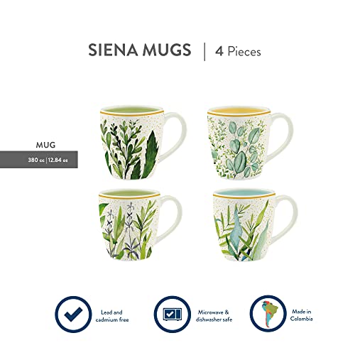 Corona Mugs set of 4 | Perfect for Coffee and Tea Lovers| Siena 12.8 oz - 380cc|4 Pieces|Ceramic| Nature design| Cerámica