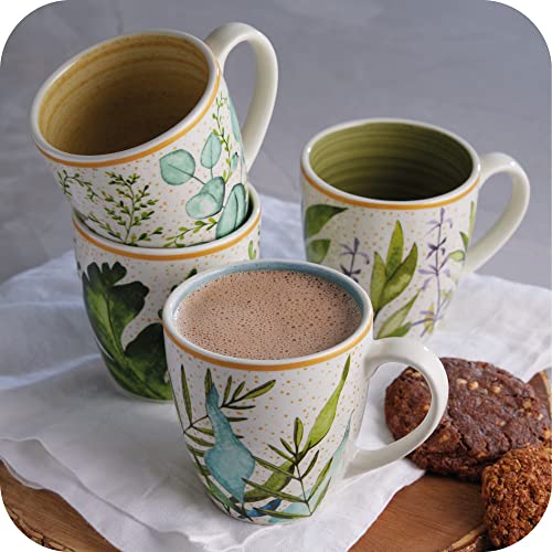 Corona Mugs set of 4 | Perfect for Coffee and Tea Lovers| Siena 12.8 oz - 380cc|4 Pieces|Ceramic| Nature design| Cerámica