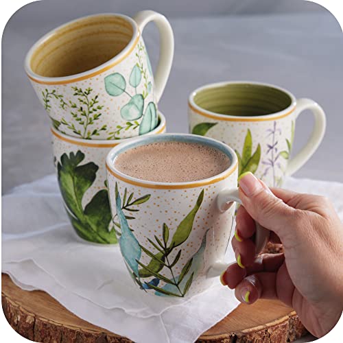 Corona Mugs set of 4 | Perfect for Coffee and Tea Lovers| Siena 12.8 oz - 380cc|4 Pieces|Ceramic| Nature design| Cerámica