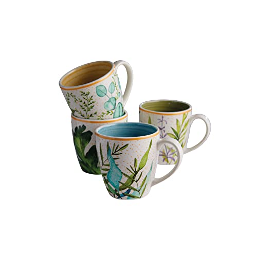 Corona Mugs set of 4 | Perfect for Coffee and Tea Lovers| Siena 12.8 oz - 380cc|4 Pieces|Ceramic| Nature design| Cerámica