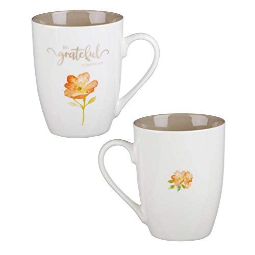 Christian Art Gifts Ceramic Coffee or Tea Mug Set for Women, Be Grateful, Faithful, Thankful, Joyful Bible Verse Mug Set, Boxed Set of 4 Coffee Cups