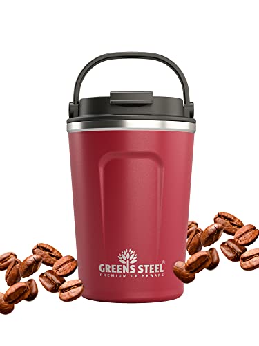 Stainless Steel Insulated Coffee Mug for Hot & Cold Drinks, 12 oz Red - Coffee Cup with Lid and Handle - Coffee Travel Mug - 100% Leak-Proof Insulated Coffee Tumbler - Travel Coffee Mug Spill Proof