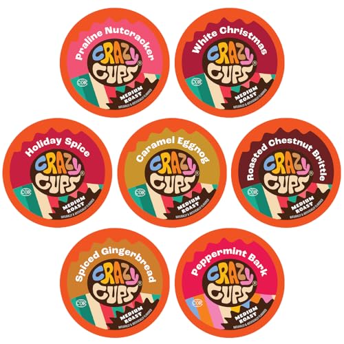 Crazy Cups Christmas Coffee Variety Pack, Holiday Sampler of Single Serve Flavored Coffee Pods For Keurig K Cup Machines, 50 Count - Great Holiday Gift