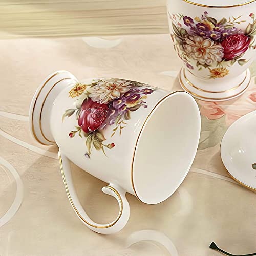 Elegant Ceramic Tea Mug with Lid, 10oz