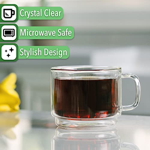 BTaT- Stackable Insulated Coffee Mug, Coffee Glass, Large, Set of 4 (16oz, 500ml), Double Wall Glass Coffee Cups, Tea Cups, Latte Cups, Glass Coffee Mug, Latte Mug, Clear Mug