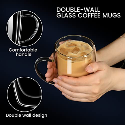 PARACITY Double Wall Glass Coffee Mugs 16oz with Handle, Coffee Cups Set of 2, Clear Borosilicate Glass Coffee Mugs, Perfect for Cappuccino, Latte, Espresso, Hot Beverage, Tea