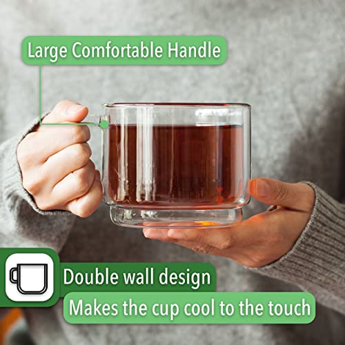 BTaT- Stackable Insulated Coffee Mug, Coffee Glass, Large, Set of 4 (16oz, 500ml), Double Wall Glass Coffee Cups, Tea Cups, Latte Cups, Glass Coffee Mug, Latte Mug, Clear Mug