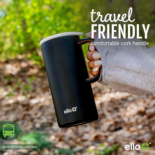 Ello Campy Vacuum Insulated Travel Mug with Leak-Proof Slider Lid and Comfy Carry Handle, Perfect for Coffee or Tea, BPA Free, Georgia Peach, 18oz