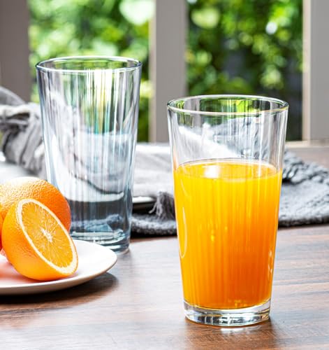 Le'raze Drinking Glasses - Set of 10-16oz. Ribbed Glass Sake Cups - Dishwasher Safe Cocktail Clear Heavy Base Tall Beer Glasses, Water Glasses, Bar Glass, Wine, Juice, Iced Tea