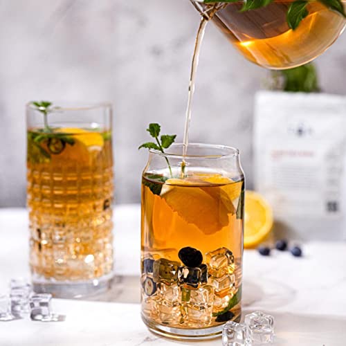 Le'raze Drinking Glasses Set of 10 - Can Shaped Glass Cups, 16oz Iced Tea/ Coffee Glasses, Tumbler, Cocktail Whiskey Soda Clear Water Beer Glasses