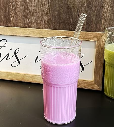 Ribbed Glass Cups with Lids and Straws