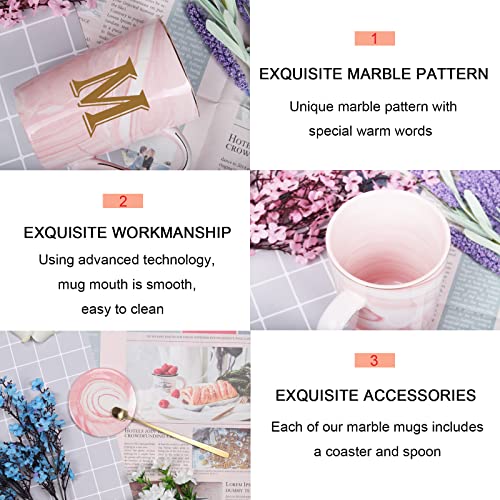 WENSSY Ceramic Marble Mug, 14 oz, Pink-M, Personalized Initial Mug, Women's Gift, Bridal Shower, Daily Use