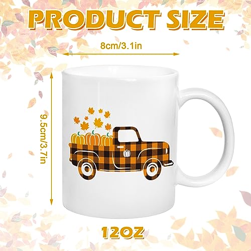 Whaline 2Pcs Pumpkin Truck Mug Set 12oz Buffalo Plaid Fall Coffee Mug Ceramic Couple Cups Autumn Harvest Party Cups for Thanksgiving Home School Office Table Centerpieces
