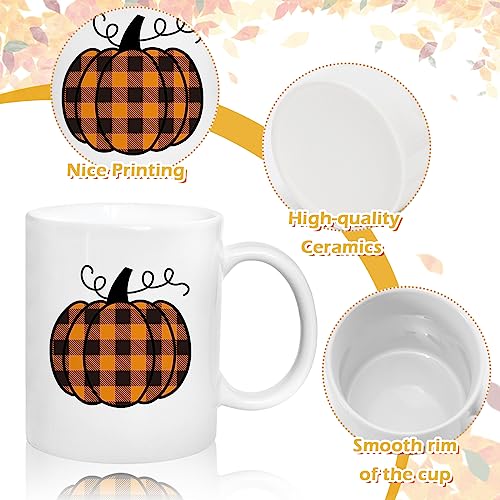 Whaline 2Pcs Pumpkin Truck Mug Set 12oz Buffalo Plaid Fall Coffee Mug Ceramic Couple Cups Autumn Harvest Party Cups for Thanksgiving Home School Office Table Centerpieces
