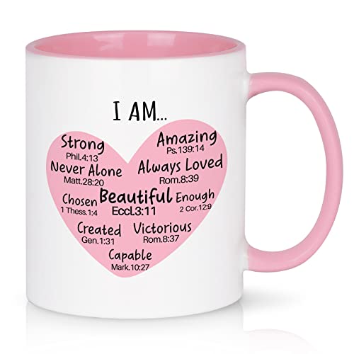 Cabtnca Christian Gifts for Women, I Am Mug with Bible Verse, Religious Gifts, Inspirational Faith Encouragement Gifts for Women, Scripture Coffee Mugs for Women, Self Love Gifts, 11Oz