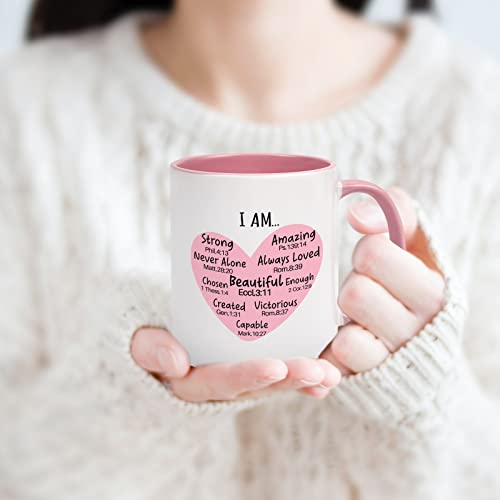 Cabtnca Christian Gifts for Women, I Am Mug with Bible Verse, Religious Gifts, Inspirational Faith Encouragement Gifts for Women, Scripture Coffee Mugs for Women, Self Love Gifts, 11Oz