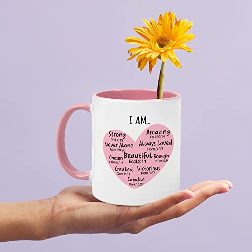 Cabtnca Christian Gifts for Women, I Am Mug with Bible Verse, Religious Gifts, Inspirational Faith Encouragement Gifts for Women, Scripture Coffee Mugs for Women, Self Love Gifts, 11Oz