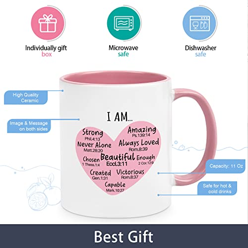 Cabtnca Christian Gifts for Women, I Am Mug with Bible Verse, Religious Gifts, Inspirational Faith Encouragement Gifts for Women, Scripture Coffee Mugs for Women, Self Love Gifts, 11Oz