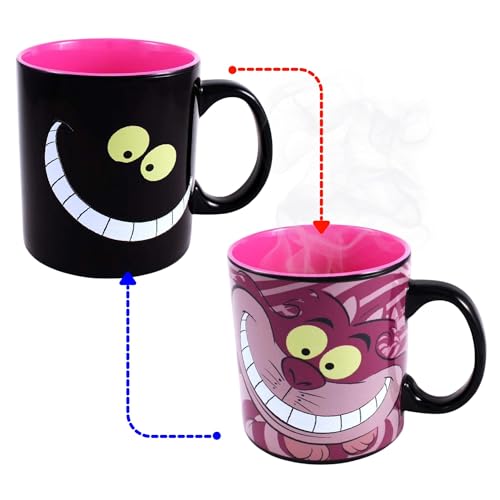 Silver Buffalo Disney Alice in Wonderland Cheshire Cat Curiouser and Curiouser Heat Reveal Ceramic Mug, 20 Ounces