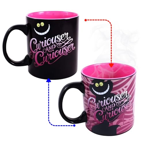 Silver Buffalo Disney Alice in Wonderland Cheshire Cat Curiouser and Curiouser Heat Reveal Ceramic Mug, 20 Ounces