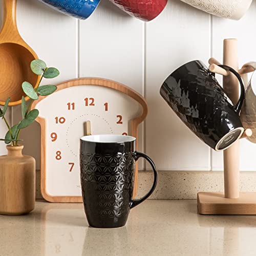 AmorArc Large Coffee Mugs Set of 6, 22oz Ceramic Tall Coffee Mugs Set with Textured Geometric Patterns for Latte/Tea/Beer/Hot Cocoa, Dishwasher & Microwave Safe, Black
