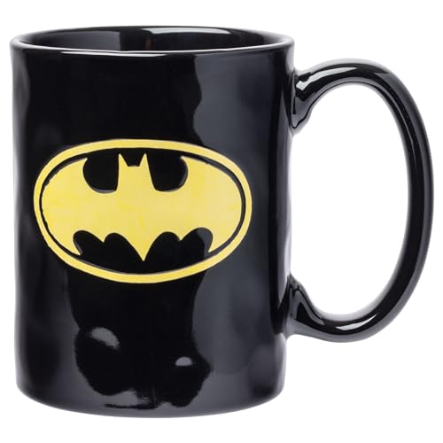 Silver Buffalo Batman Yellow Stripe Logo Wax Resist Pottery Ceramic Mug, 15 Ounces