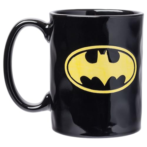 Silver Buffalo Batman Yellow Stripe Logo Wax Resist Pottery Ceramic Mug, 15 Ounces