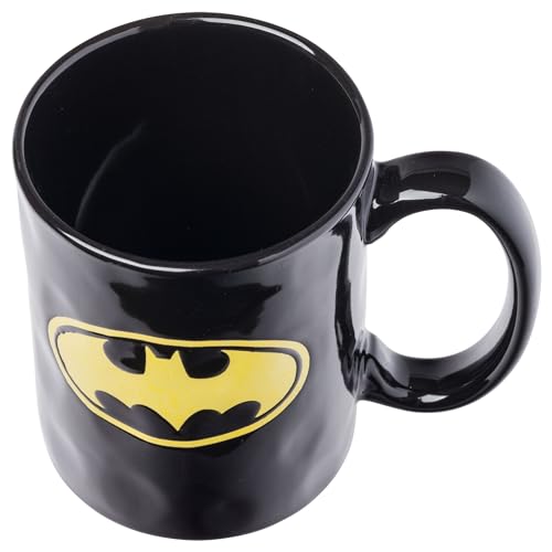 Silver Buffalo Batman Yellow Stripe Logo Wax Resist Pottery Ceramic Mug, 15 Ounces