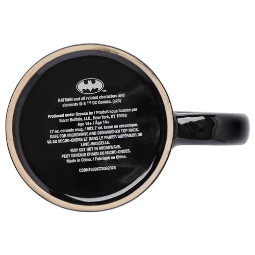 Silver Buffalo Batman Yellow Stripe Logo Wax Resist Pottery Ceramic Mug, 15 Ounces