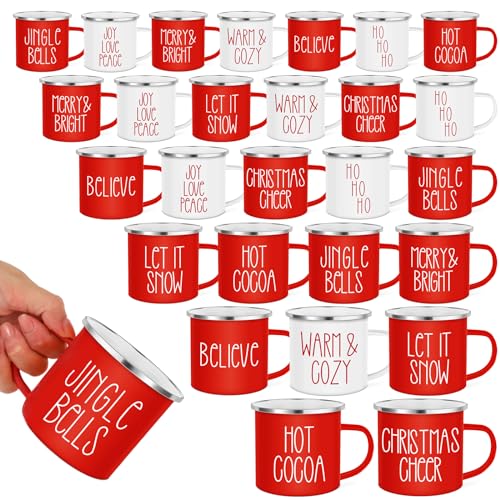 Sieral 27 Pcs Christmas Enamel Coffee Mug Winter Holiday Coffee Mugs with Quotes 12 Oz Seasonal Christmas Mugs White and Red Christmas Cups Funny Novelty Coffee Mugs for Women, Coworkers, Kids
