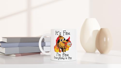 P Design House It's Fine Funny Coffee Mug, Funny Gifts for Women and Men. 11oz Coffe Cup (White)